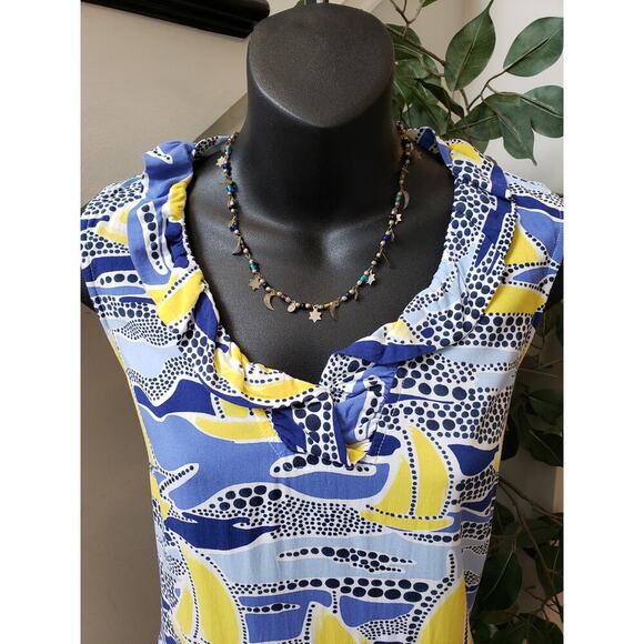 Crown & Ivy Sheath Dress Womens PS Multi Sailboat Print Sleeveless Ruffled Neck - Picture 11 of 11